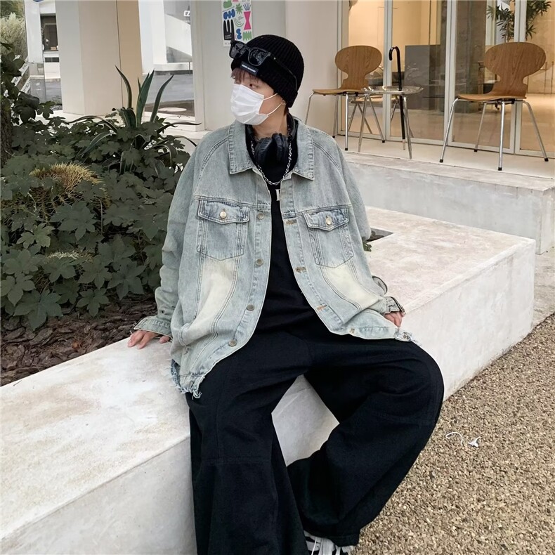 309-P60新款美式复古水洗工装牛仔外套男春秋季新款高街痞帅,男装工装外套,电商B323A