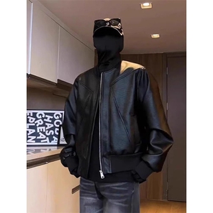 美式复古短款立领机车pu皮外套男款秋季美拉德高级感痞帅工装夹克图片