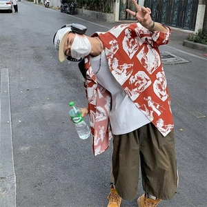 2025夏季宽松垂感短袖衬衫痞帅水墨免烫衬衣潮 CC2235图片