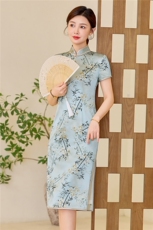 杭州品质真丝中长裙考试专用节节高女春夏日常修身潮流真丝旗袍，女装汉服/婚纱/旗袍/礼服，小荷流
