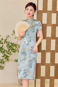 杭州品质真丝中长裙考试专用节节高女春夏日常修身潮流真丝旗袍图片