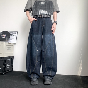 解构阔腿廓形弯刀裤男潮牌美式铆钉设计感牛仔裤裤子N0639-P53图片