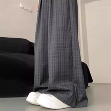 韩版复古格子裤女新款2025直筒高腰显瘦拖地裤宽松夏季直筒休闲裤，男装休闲裤，星座1210-1