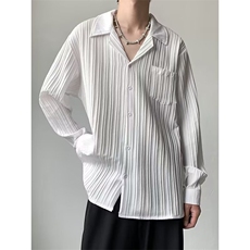 秋款男衬衫条纹百褶宽松长袖衬衣CS657P35，男装衬衫，星座1013-1