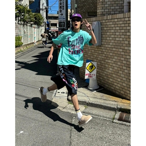 复古黑色牛仔七分裤夏季低腰直筒宽松工装中裤五分裤短裤 ND3014图片
