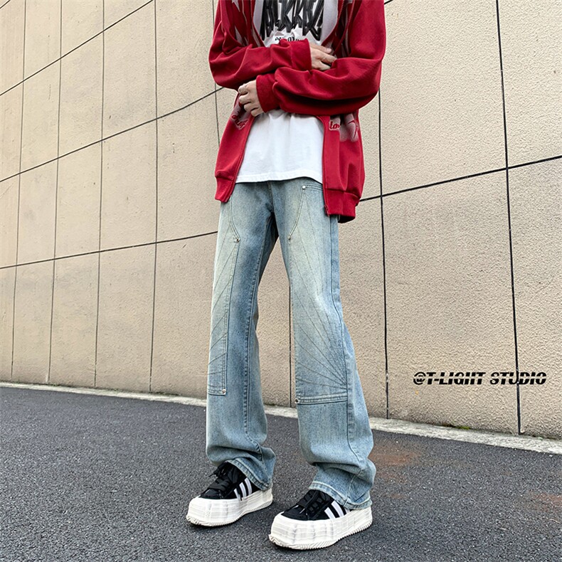 B221美式ins高街暗黑小众铆钉伐木裤牛仔裤LK23145-P65控88,男装牛仔裤,电商B221