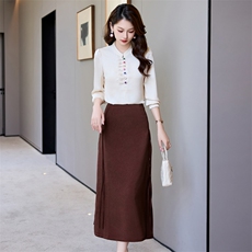 连衣裙包臀裙复古闺舍衬衫女宽松显瘦拼接长袖上衣小个子两件套，女装套装/套裙，时尚俏佳人