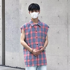 C255-P28美式街头格子翻领马甲背心无袖衬衫男女潮牌嘻哈宽松，男装背心/马甲，电商B323A
