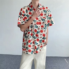 港风复古花卉满印短袖衬衫男夏季设计感宽松休闲夏威夷花衬衣C665，男装衬衫，星座1013