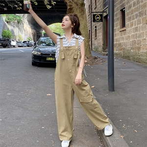 韩版学院风减龄工装背带裤女2025夏季新款法式宽松显瘦盐系阔腿裤图片