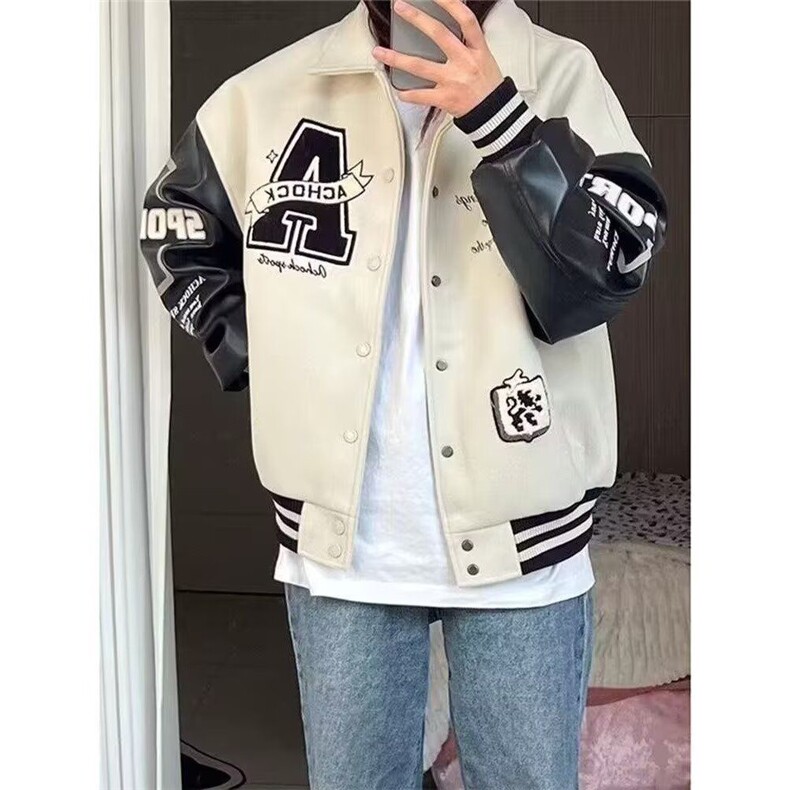 JY323-P64潮棒球服oversize春秋季新款百搭拼接字母印花，女装职业装，星座1501-3