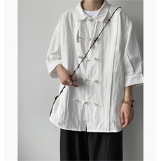 F235-P412024夏季新款潮牌宽松休闲短袖衬衣复古纯色衬衫男现货，男装衬衫，星座512-6