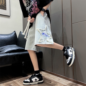 毛边牛仔短裤高街男美式街头宽松休闲五分裤子夏季薄款N0551-P40图片