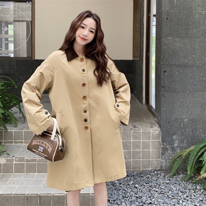 灯芯绒领工装风衣外套女春秋2025新款中长款流行高级感学院风大衣图片