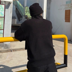 抖音得物 保暖立领拉链针织外套秋冬宽松慵懒风纯色毛衣上衣AM01图片