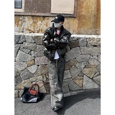 网络图冬季街头飞行夹克连帽pu皮棉服男加厚外套重磅工装棉衣男，男装棉衣，星座410-7