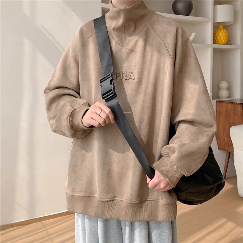 400克半高领美式重磅加厚加绒卫衣复古钢印鹿皮绒外套男H1017P68,男装卫衣,电商A341