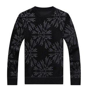 男士长袖圆领毛衣秋冬季新款加绒加厚上衣中青年男装保暖针织衫图片