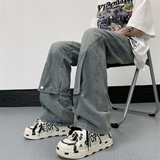 美式高街水洗牛仔裤复古立体裁剪牛仔裤潮男直筒N01476-P53，男装牛仔裤，星座308B-1