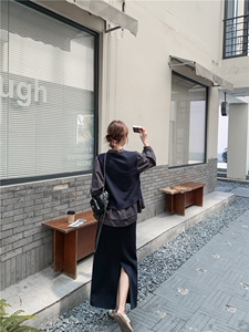 设计感假两件格子上衣套装女2025秋新款韩系休闲显瘦半身裙两件套图片