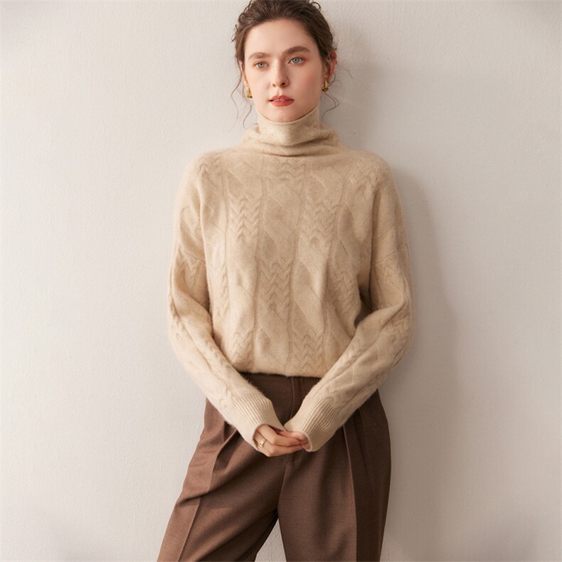 2025百搭时尚简约娇花堆堆领针织衫，女装针织衫/毛衣，朵沐纯羊绒