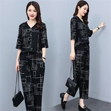 HXY802夏季妈妈套装2022新款印花透气短袖洋气休闲时尚减龄两件套,商品下架区,华秀衣,浙宝-杭派风 HXY802夏季妈妈套装2022新款印花透气短袖洋气休闲时尚减龄两件套,商品下架区,华秀衣,浙宝-杭派风