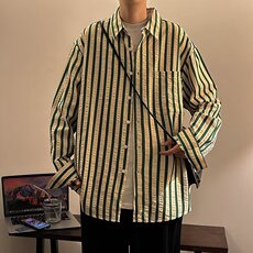 衬衫男韩版潮流长袖条纹痞子帅2026夏季新款ins宽松外套CY218-P49，男装衬衫，星座412