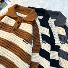 秋冬款男Polo领毛衣条纹拼色针织衫贴标线衣M7119P50，男装针织衫/毛衣，星座1013-1