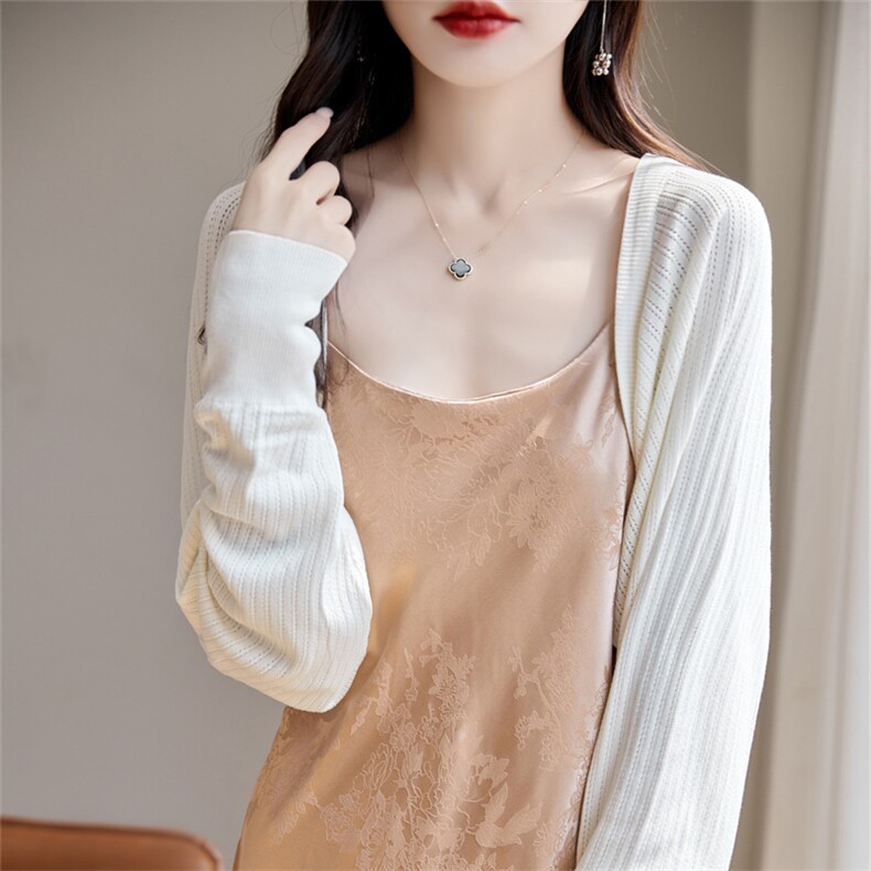 优雅冰丝镂空披肩轻薄透气显瘦开衫时尚百搭针织衫，女装针织衫/毛衣，暖姿羊绒