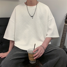 T132/P28重磅华夫格短袖t恤男款夏季2026新款宽松大码体恤衫，男装T恤，电商基地A050