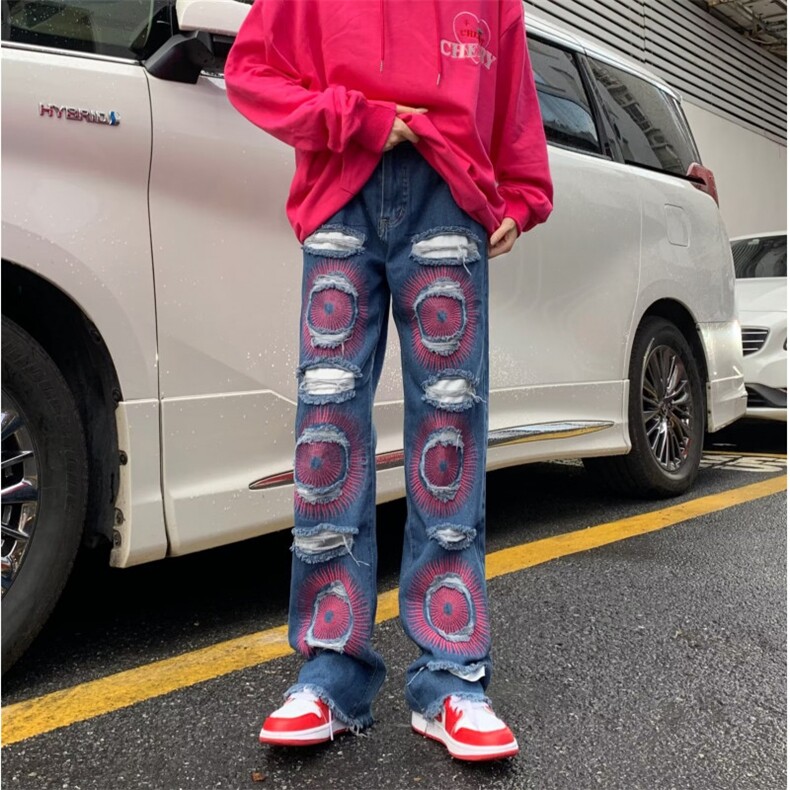 2023美式高街小众刺绣牛仔裤男街头宽松直筒百搭BK88-P68,男装牛仔裤,星座1109-3