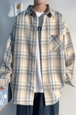 2025春新款潮流港风设计感大码休闲外套男撞色格子衬衫C3303-P40，男装衬衫，电商A001-1
