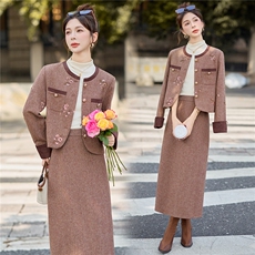 毛呢小香风套装女秋冬高级感2025新款bao款千金套装裙两件套，女装套装/套裙，众宇琦