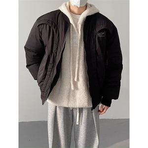 弧形飞行夹克棉服男美式高街cleanfit解构加厚保暖宽松棒球服外套图片