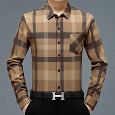 2022爸爸长袖衬衫秋季中老年男士方领条纹衬衣秋冬季男装上衣新款，男装衬衫，电商B212（原钱塘6029）