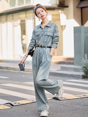 （新款现货）欧货高级工装牛仔潮2026春秋气质减龄显瘦连体裤，女装连体裤，印象茜