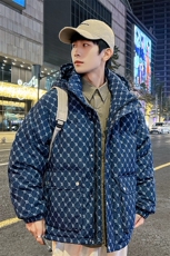 冬新款情侣鸭绒羽绒服男女短款冬加厚满印港风连帽外套，男装羽绒服，星座301D-5(原星座1415）