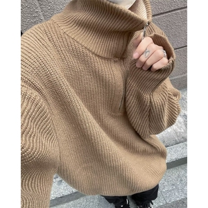 日系半拉链毛衣男冬季潮牌简约宽松百搭纯色保暖针织线衣 KB628图片