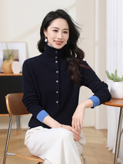 现货bao现货2025春秋双层领毛衣女士套头长袖纯羊毛打底针织衬衫，商品下架区，韩然一族