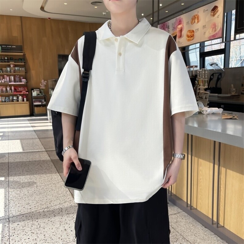 25070-特P60港风宽松翻领短袖POLO衫夏季时尚休闲T恤男打底衫图片