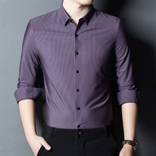 条纹长袖衬衫男薄款春季新款男装中年男士商务休闲衬衣男装图片
