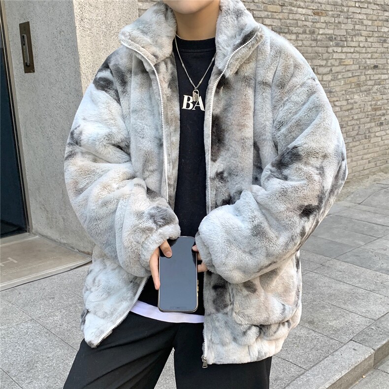 1港风情侣羊羔毛扎染大码M-5XL毛绒s棉服外套男YG7503P128控168，男装棉衣，星座226-2