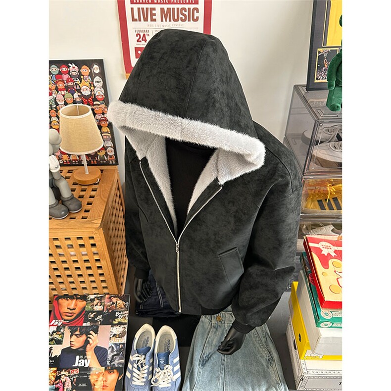 荔枝纹皮座山雕毛加绒连帽棉服男女同款保暖棉衣MP7826-特价P85图片