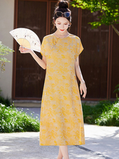 杭州改良旗袍连衣裙女夏季2025新款新中式女装气质高级感妈妈裙子，女装连衣裙，新依时派