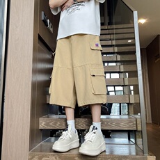 七分裤夏季工装裤纯色男直筒口袋装饰休闲裤青春流行宽松DK26，男装牛仔裤，星座1116A-1（原606A）