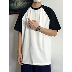 抖音得物高品质二开240克宽松纯棉美式潮牌插肩袖拼接短袖T恤，男装T恤，电商A486-1