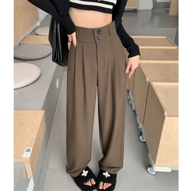 阔腿裤女春秋高腰显瘦垂感梨形身材裤子直筒拖地裤双扣休闲西装裤,女装休闲裤,梦白服饰厂