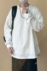 长袖纯棉T恤设计感开叉宽松休闲打底上衣A351-AT2527-P55，男装T恤，电商A351