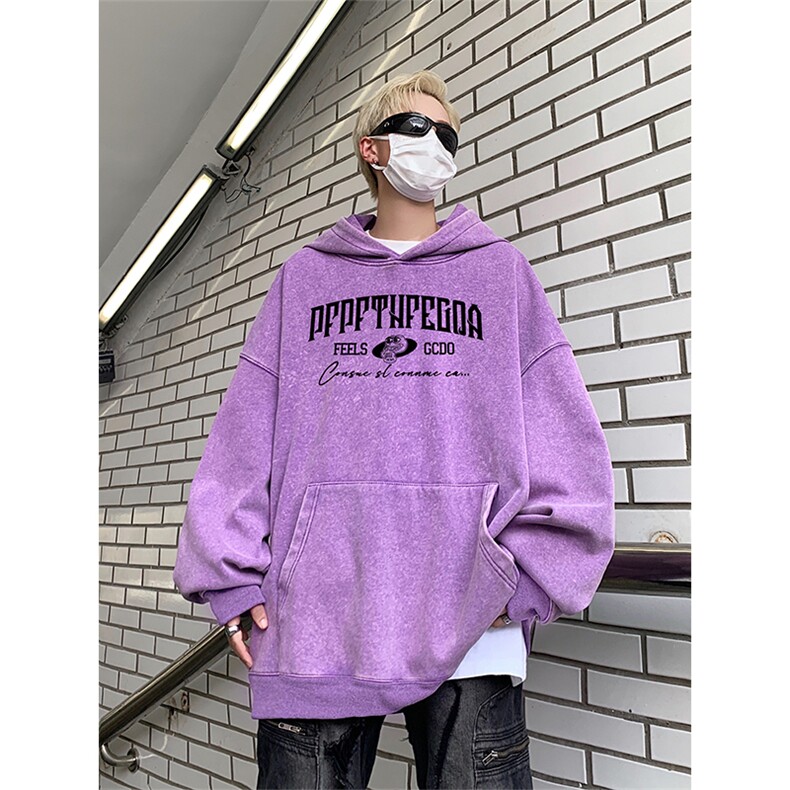 得物抖音高品质 360克重磅做旧炒雪花印花连帽水洗卫衣 ASL1602图片