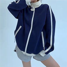 WY841-P65-450克美式慵懒chic新款复古撞色运动休闲立领卫衣外套，女装短外套，星座1811B